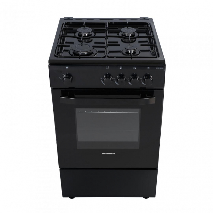 Aragaz cu cuptor pe gaz, 4 ochiuri, 50cm, duze GPL incluse, siguranta flacara, negru, Heinner [2]