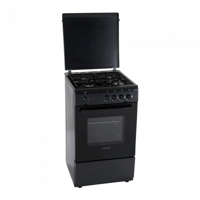 Aragaz cu cuptor pe gaz, 4 ochiuri, 50cm, duze GPL incluse, siguranta flacara, negru, Heinner [1]