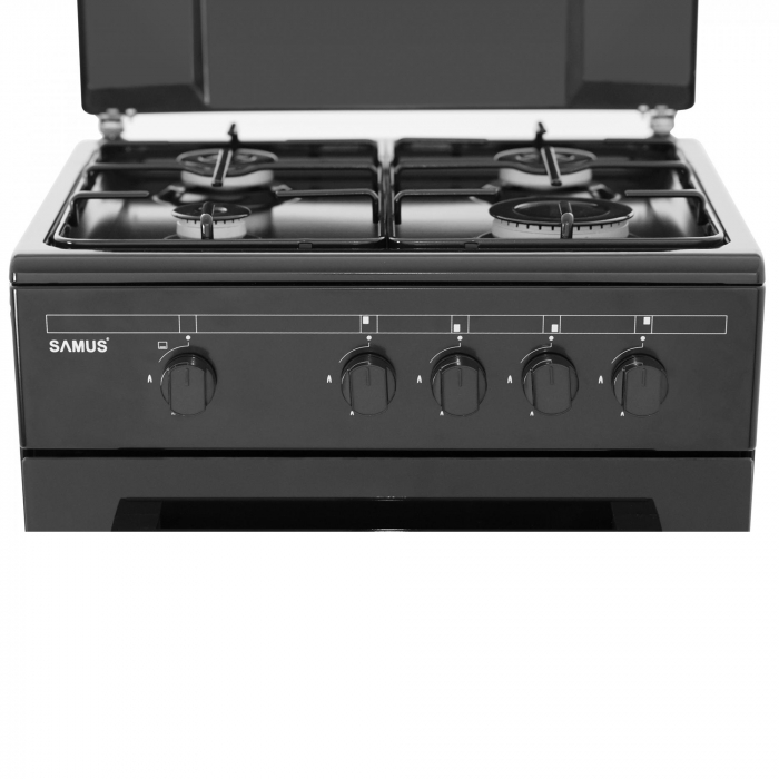Aragaz cu cuptor pe gaz, 4 ochiuri, geam dublu cuptor, Samus SM450BBS [5]