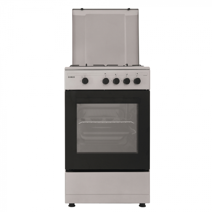 Aragaz cu cuptor pe gaz, 4 ochiuri, geam dublu cuptor, Samus SM450BSS [1]