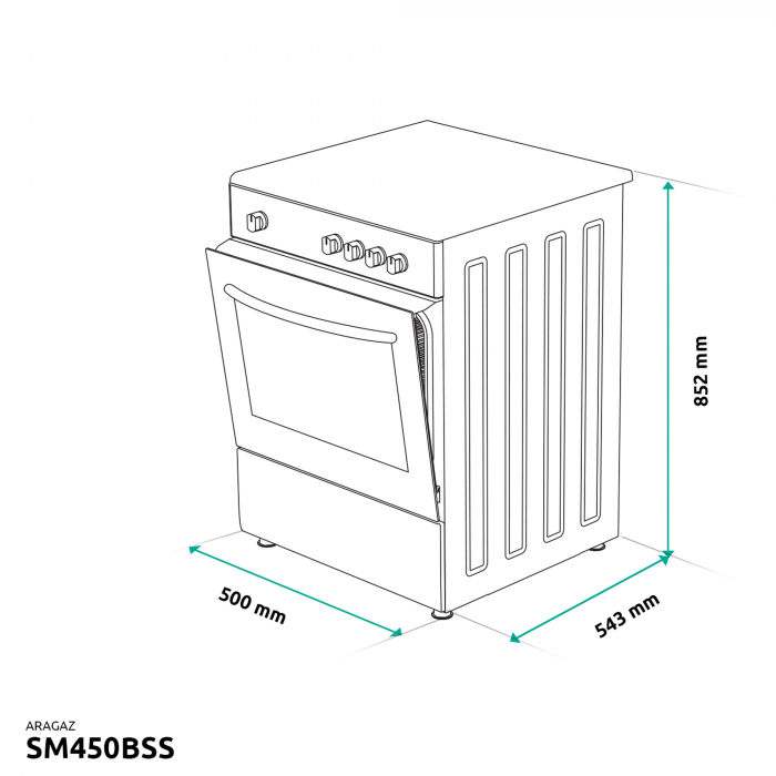 Aragaz cu cuptor pe gaz, 4 ochiuri, geam dublu cuptor, Samus SM450BSS [3]