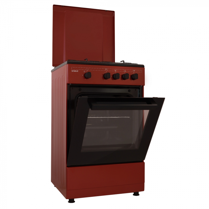 Aragaz cu cuptor pe gaz, 4 ochiuri, Samus SM566APGS BURGUNDY-BLACK [3]
