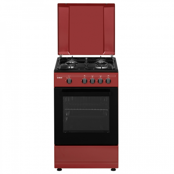Aragaz cu cuptor pe gaz, 4 ochiuri, Samus SM566APGS BURGUNDY-BLACK [1]