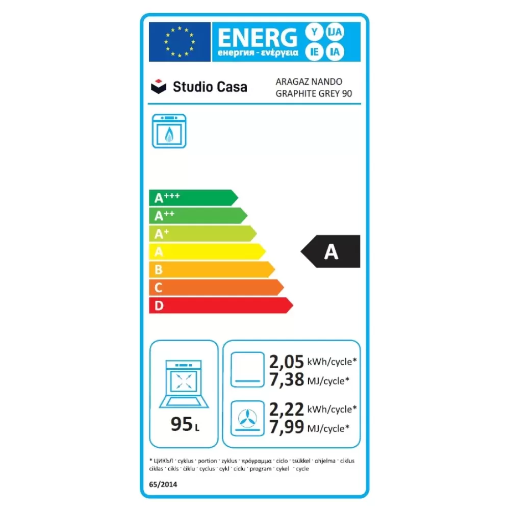 Aragaz cu cuptor pe gaz, 5 arzatoare, aprindere electrica, timer digital, grill electric, rotisor, ventilatie, capac sticla, 90 cm, gratare fonta, Studio Casa Nando Graphite Grey [7]