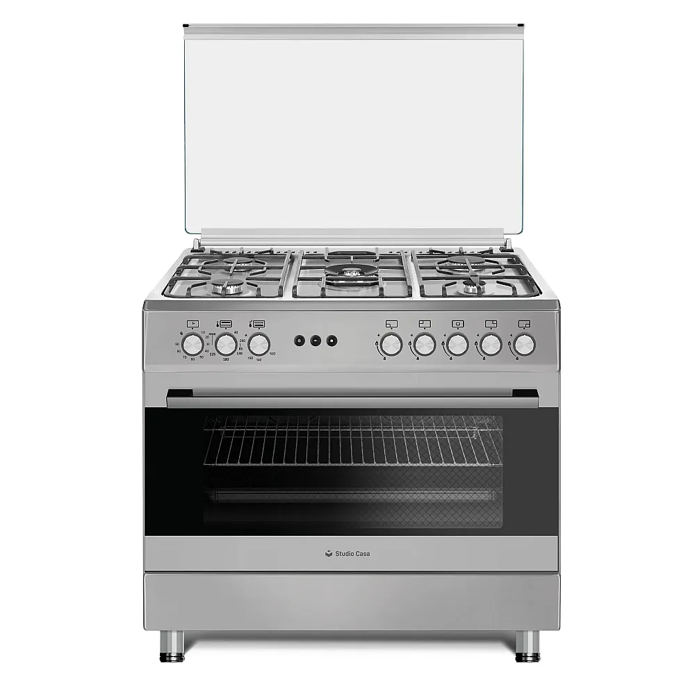 Aragaz cu cuptor pe gaz, 5 zone de gatit, Inox, grill electric, aprindere electrica, 90 cm, rotisor, timer, gratare fonta, dubla ventilatie, Studio Casa Prato [1]