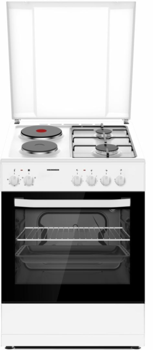 Aragaz mixt cu cuptor electric, 2 arzatoare electrice + 2 gaz, aprindere electrica, capacitate 62 L, clasa A, grill, Alb, HEINNER [1]