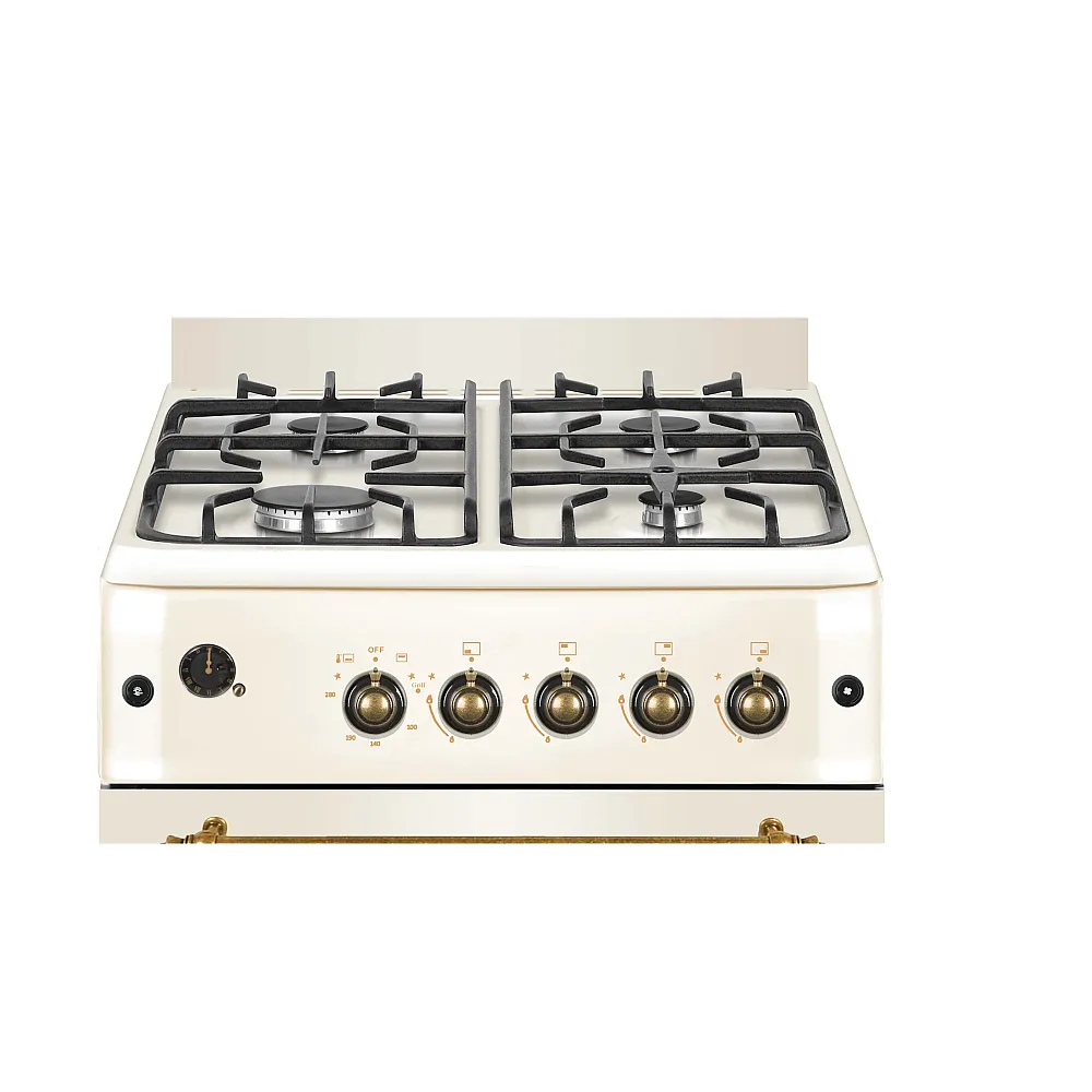 Aragaz rustic, 4 arzatoare, cuptor gaz, 60 x 60 cm, rotisor, grill, ventilatie turbo, gratare fonta, beige, Studio Casa Sienna [2]