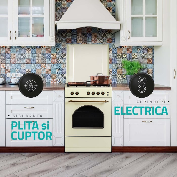 Aragaz rustic, 4 arzatoare, cuptor pe gaz, aprindere electrica, capac metalic, Samus SR660S4C1 [3]