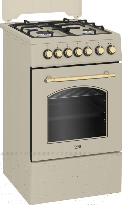 Aragaz rustic cu cuptor electric, 4 arzatoare gaz, gratare fonta, aprindere electrica, grill, lumina, timer, Beige, BEKO [2]