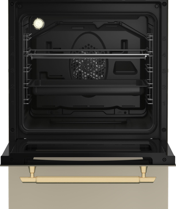 Aragaz rustic cu cuptor electric, 4 arzatoare gaz, gratare fonta, aprindere electrica, grill, lumina, timer, Beige, BEKO [5]