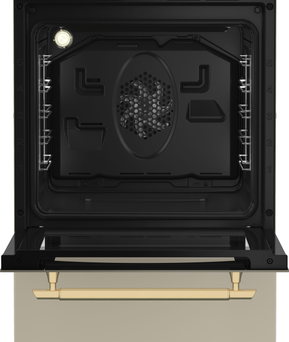 Aragaz rustic cu cuptor electric, 4 arzatoare gaz, gratare fonta, aprindere electrica, grill, lumina, timer, Beige, BEKO [6]