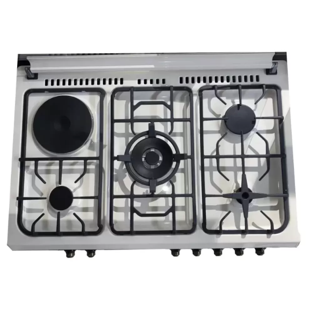 Aragaz rustic cu cuptor electric, mixt, 4 arzatoare gaz + 1 electric, rotisor, grill, 90 cm, gratare din fonta, Beige, Studio Casa Avena [5]