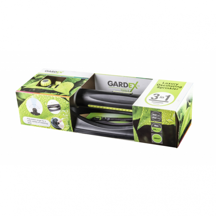 Aspersor oscilant, 3 in 1, cu control debit, reglare jet, 20L/min, 280/mp, Gardex 405200 [2]