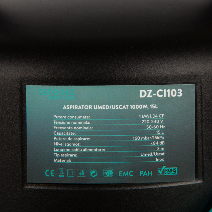 Aspirator uscat umed DeToolz DZ-CI103, 1000W, capacitate 15L [7]