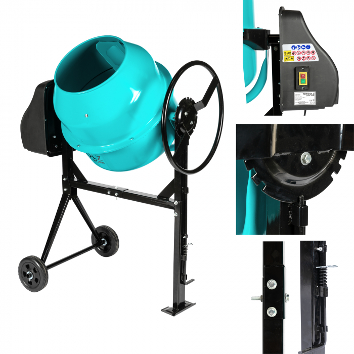 Betoniera, capacitate 140L, putere 850W, cu roti si coroana din fonta, 380mm, 230V, DETOOLZ [15]