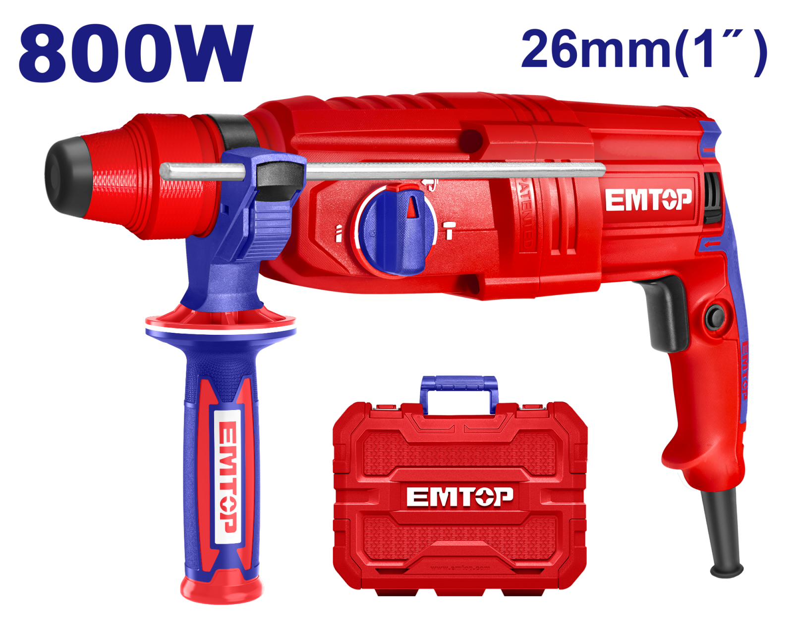 Ciocan rotopercutor, 800W, 230V, 2.5J, 3 burghie, 2 dalti incluse, valiza transport, EMTOP [1]