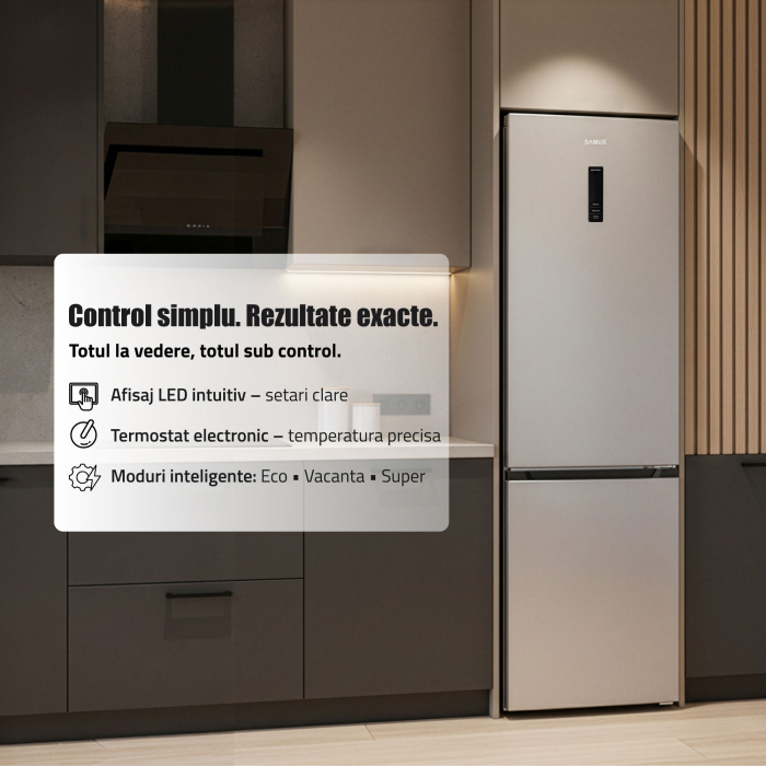 Combina frigorifica, 2 usi, capacitate 377 L, full No Frost, motor inverter, display, termostat, Inox, SAMUS [5]