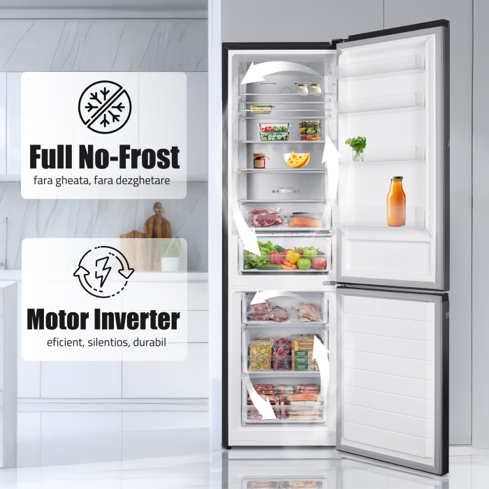 Combina frigorifica, 2 usi, capacitate 377 L, full No Frost, motor inverter, display, termostat, Inox, SAMUS [3]