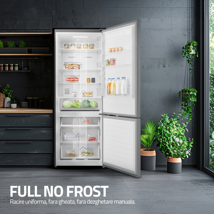 Combina frigorifica, 2 usi, capacitate 435 L, congelator, Full NO FROST, afisaj LED, touch control, usi reversibile, argintiu, Samus [5]