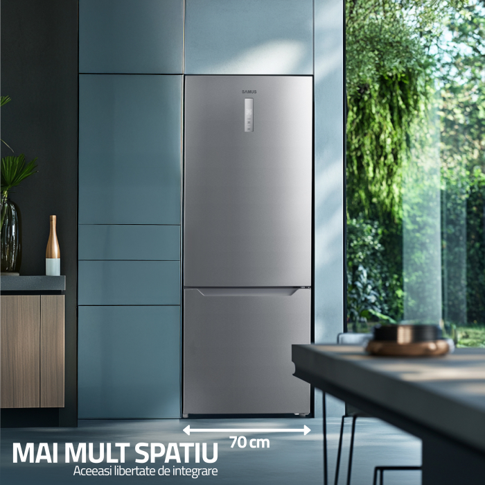 Combina frigorifica, 2 usi, capacitate 435 L, congelator, Full NO FROST, afisaj LED, touch control, usi reversibile, argintiu, Samus [4]