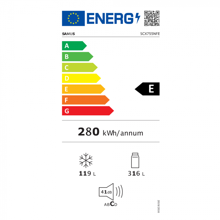 Combina frigorifica, 2 usi, capacitate 435 L, congelator, Full NO FROST, afisaj LED, touch control, usi reversibile, argintiu, Samus [16]