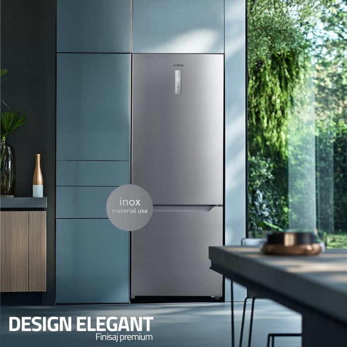 Combina frigorifica, 2 usi, capacitate 435 L, congelator, Full NO FROST, afisaj LED, touch control, usi reversibile, argintiu, Samus [3]