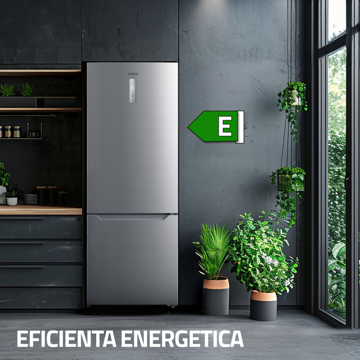 Combina frigorifica, 2 usi, capacitate 435 L, congelator, Full NO FROST, afisaj LED, touch control, usi reversibile, argintiu, Samus [9]