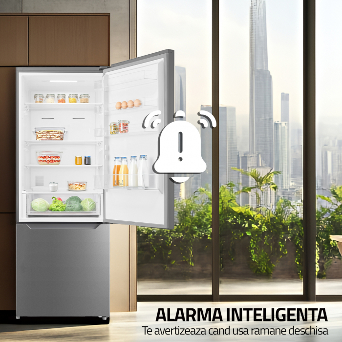 Combina frigorifica, 2 usi, capacitate 435 L, congelator, Full NO FROST, afisaj LED, touch control, usi reversibile, argintiu, Samus [11]