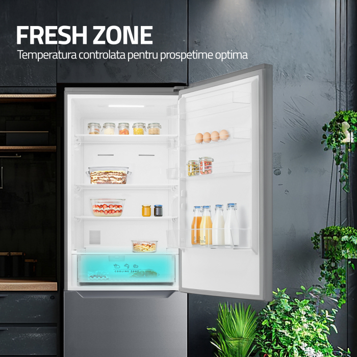 Combina frigorifica, 2 usi, capacitate 435 L, congelator, Full NO FROST, afisaj LED, touch control, usi reversibile, argintiu, Samus [8]