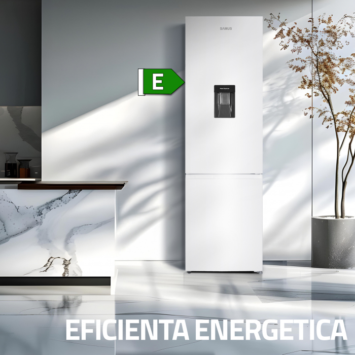 Combina frigorifica, 2 usi, congelator, Full NO FROST, capacitate 324 L, dozator de apa, LED, usi reversibile, Alb, SAMUS [8]