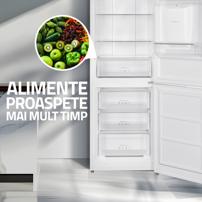 Combina frigorifica, 2 usi, congelator, Full NO FROST, capacitate 324 L, dozator de apa, LED, usi reversibile, Alb, SAMUS [10]