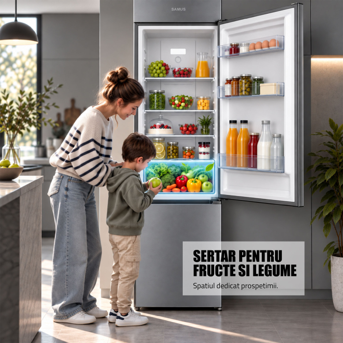 Combina frigorifica, capacitate 253 L, motor inverter, NO FROST, termostat, dezghetare automata, H 180 cm, Inox, SAMUS [8]