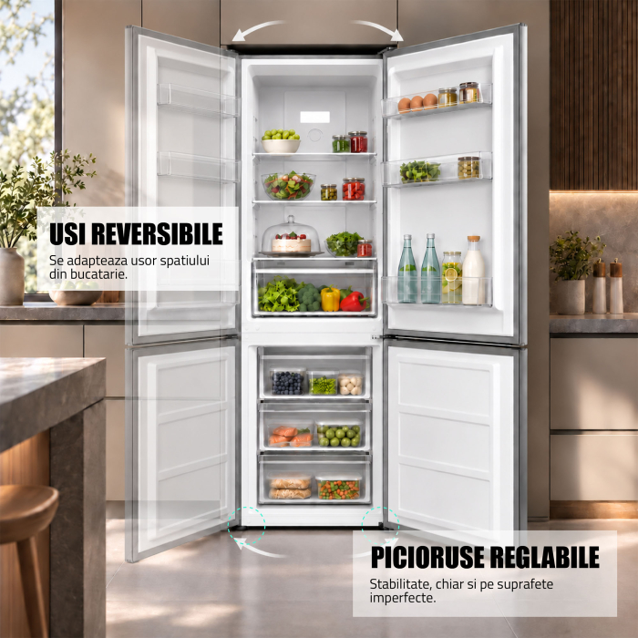 Combina frigorifica, capacitate 253 L, motor inverter, NO FROST, termostat, dezghetare automata, H 180 cm, Inox, SAMUS [10]