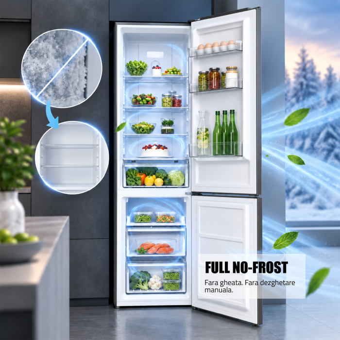 Combina frigorifica, capacitate 253 L, motor inverter, NO FROST, termostat, dezghetare automata, H 180 cm, Inox, SAMUS [4]