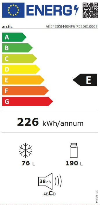 Combina frigorifica, capacitate 266 L, garden fresh, LED, full No Frost, termostat, clasa E, usi reversibile, Argintiu, ARCTIC [6]