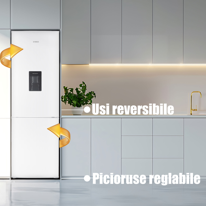 Combina frigorifica, capacitate 313 L, dozator de apa, H 186 cm, 60 x 60 cm, termostat, Alb, SAMUS [11]