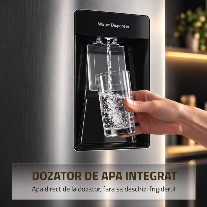 Combina frigorifica, capacitate 313 L, dozator de apa, motor inverter, NO FROST, termostat, dezghetare automata, H 186 cm, Inox, SAMUS [10]