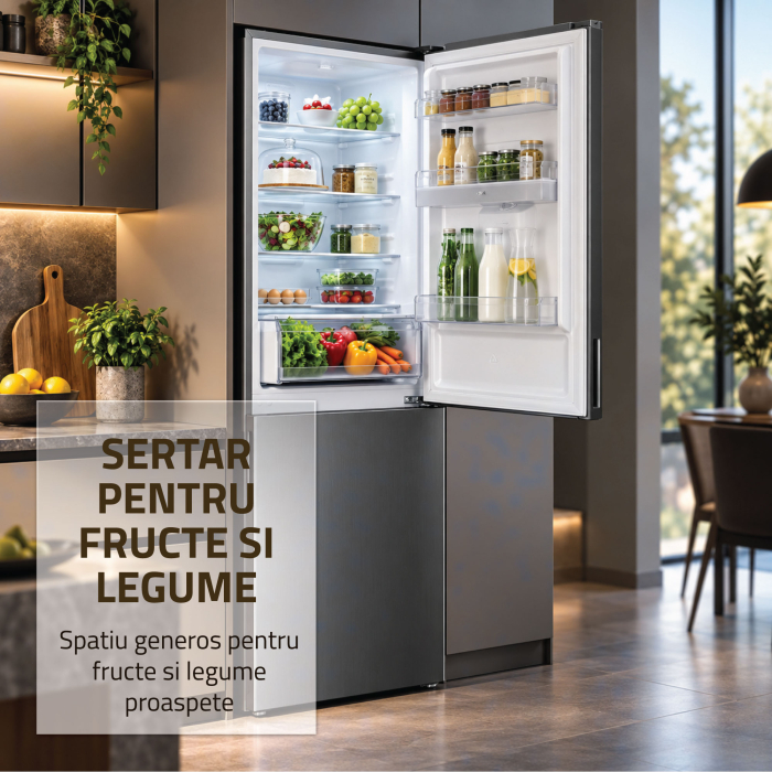 Combina frigorifica, capacitate 313 L, dozator de apa, motor inverter, NO FROST, termostat, dezghetare automata, H 186 cm, Inox, SAMUS [8]