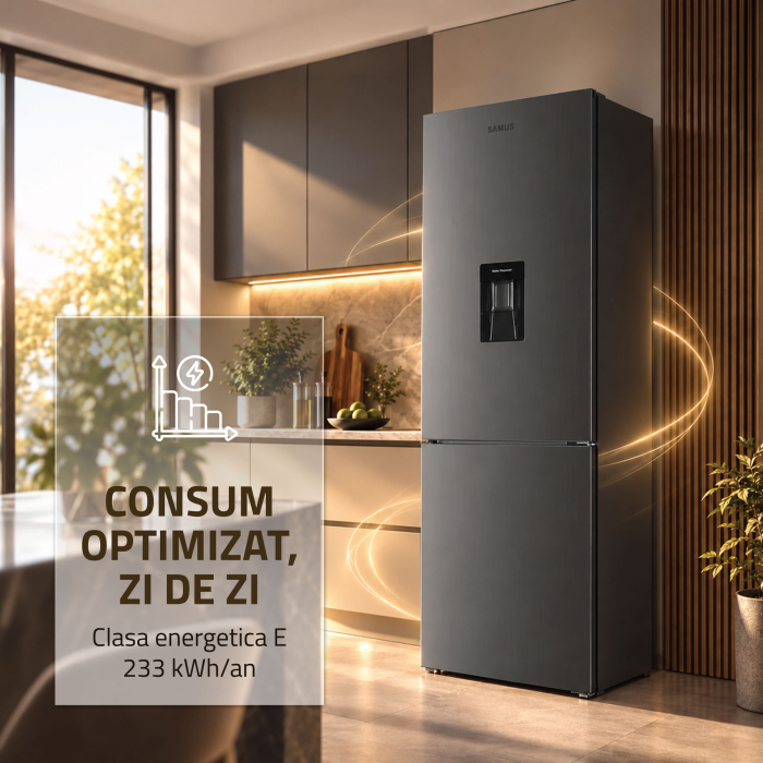 Combina frigorifica, capacitate 313 L, dozator de apa, motor inverter, NO FROST, termostat, dezghetare automata, H 186 cm, Inox, SAMUS [6]
