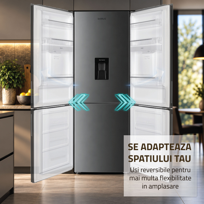 Combina frigorifica, capacitate 313 L, dozator de apa, motor inverter, NO FROST, termostat, dezghetare automata, H 186 cm, Inox, SAMUS [11]