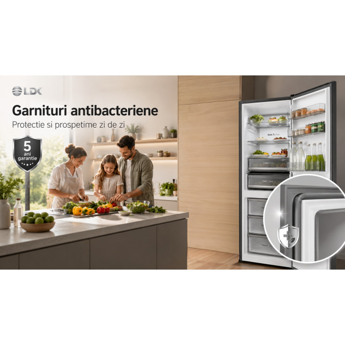 Combina frigorifica, capacitate 405 L, control touch,multi AirFlow, No Frost, lumina LED, H 199 cm, congelare rapida, Dark Inox, LDK [10]