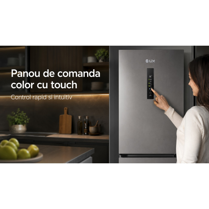 Combina frigorifica, capacitate 405 L, control touch,multi AirFlow, No Frost, lumina LED, H 199 cm, congelare rapida, Dark Inox, LDK [11]