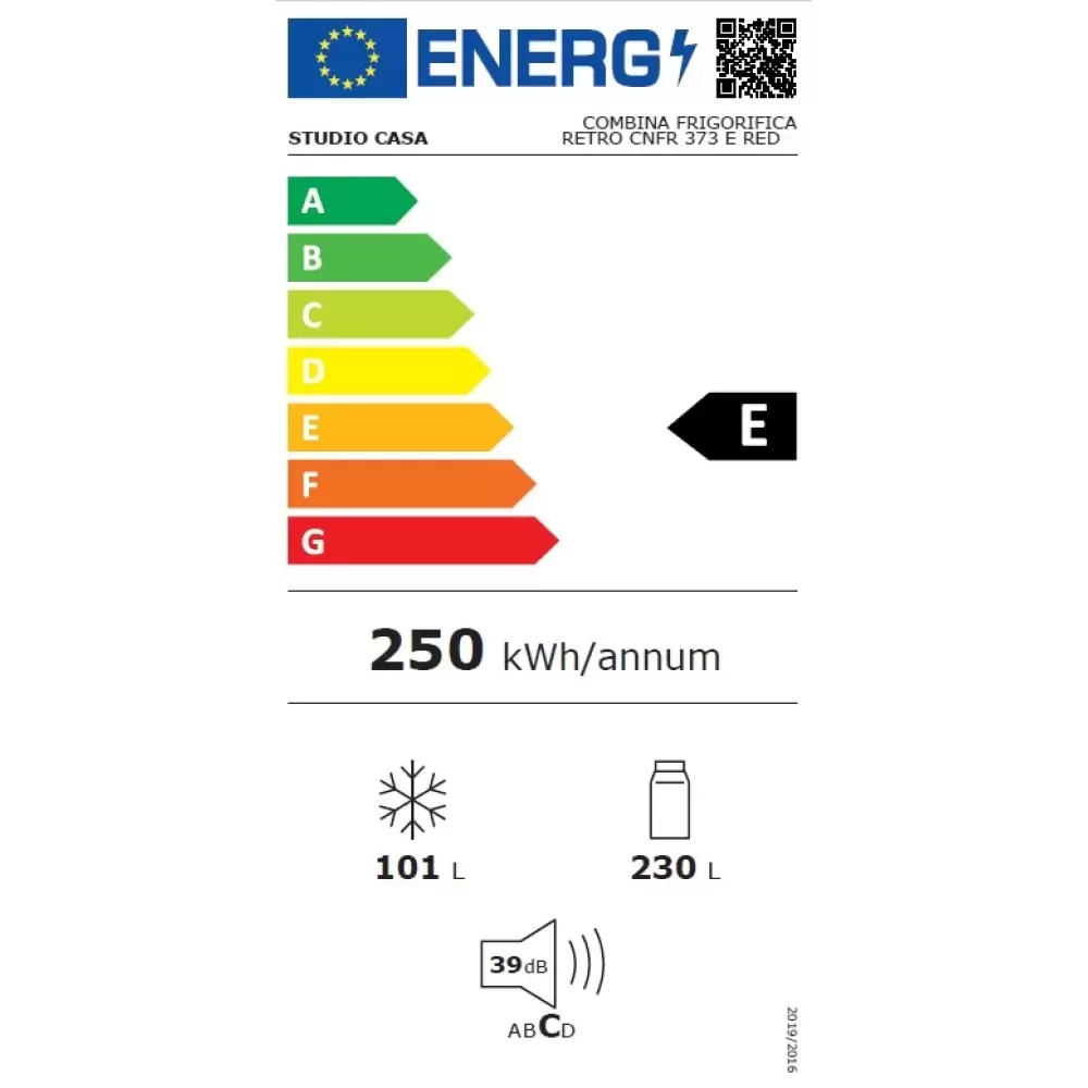 Combina frigorifica retro, 2 usi, congelator, volum 330 L, lumina Led, No Frost, rosu, Studio Casa [5]