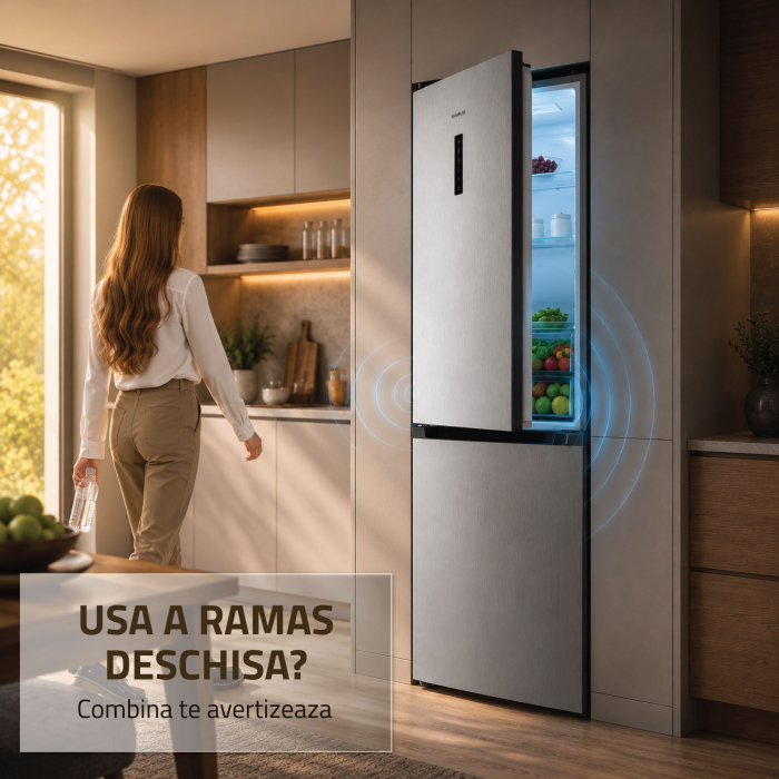 Combină Frigorifică SAMUS SCX540NFIE, 400 L, Clasa E, Full No Frost, Motor Dual Inverter, Termostat Reglabil, LED, Uși Reversibile, H 186 cm, Inox. [4]