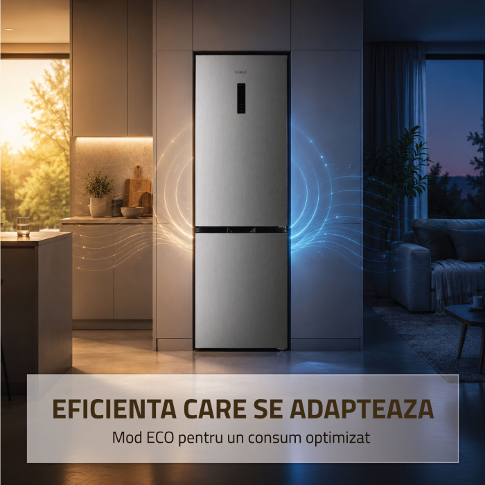 Combină Frigorifică SAMUS SCX540NFIE, 400 L, Clasa E, Full No Frost, Motor Dual Inverter, Termostat Reglabil, LED, Uși Reversibile, H 186 cm, Inox. [6]