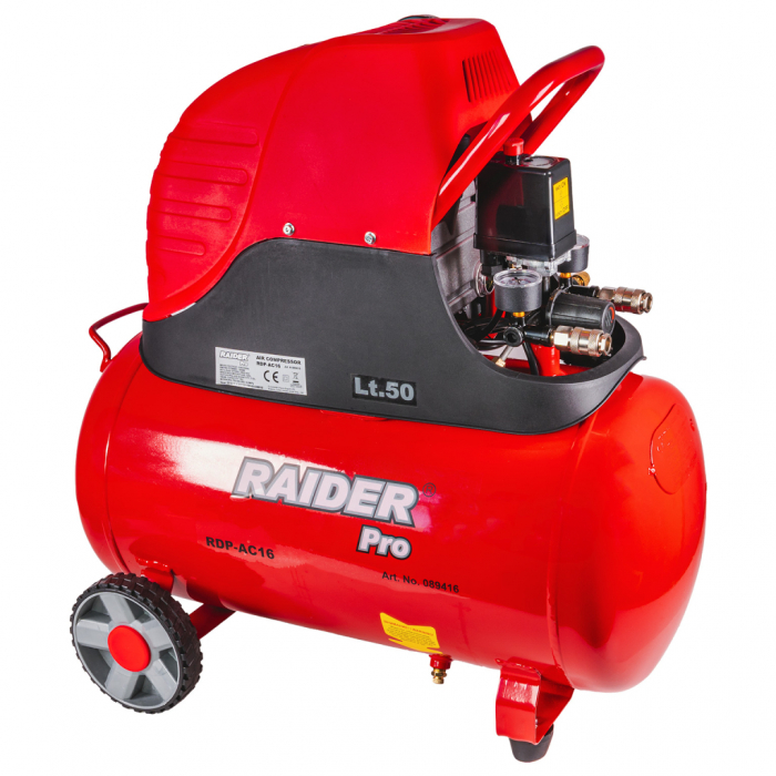 Compresor de aer, rezervor 50L, putere 1500W, 8 bar, 110l/min, 2800Rpm, Raider RDP-AC16 [1]