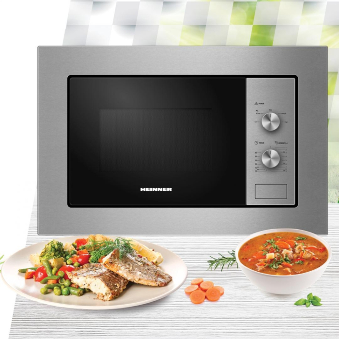 Cuptor cu microunde incorporabil, putere 800 W, capacitate 20 L, decongelare, timer, 5 trepte, Inox, HEINNER [2]