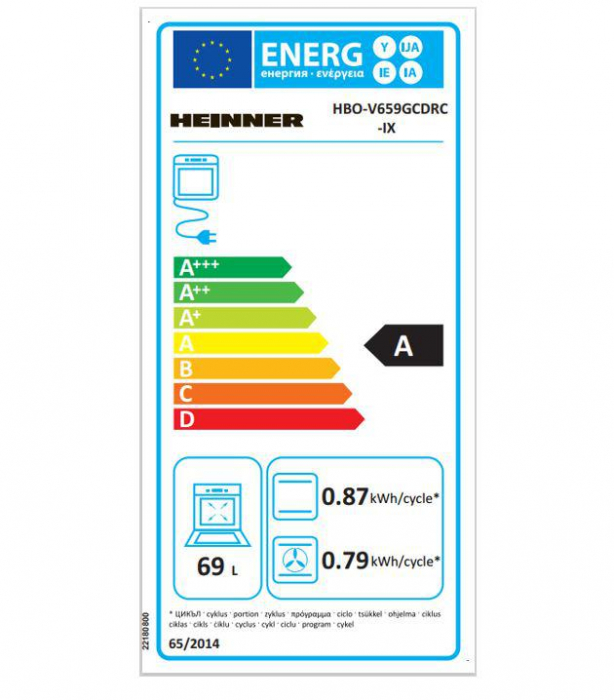 Cuptor electric incorporabil, capacitate 69 L, grill, 9 functii, clasa A, Inox, autocuratare, ventilator, Heinner [3]