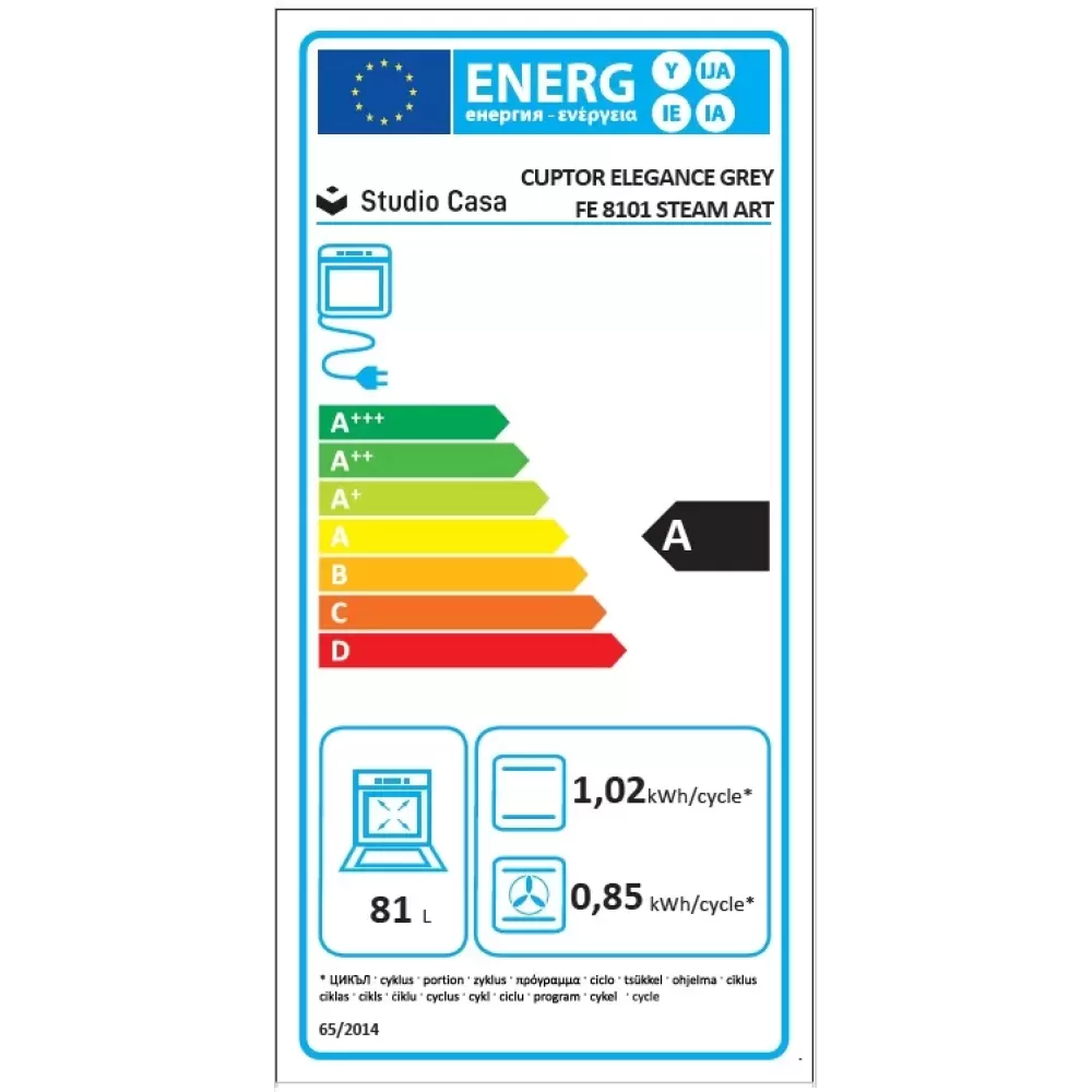 Cuptor electric incorporabil, capacitate 81 L, 10 functii, rotisor, ventilator, grill, autocuratare, Gri, Studio Casa Elegance Aqua [6]