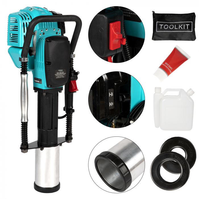 Masina batut stalpi, 2.5Nm, 1350bpm, motor 52CC, 2 timpi, 2 Cp, valiza transpor cu roti, Detoolz DZ-C233 [4]